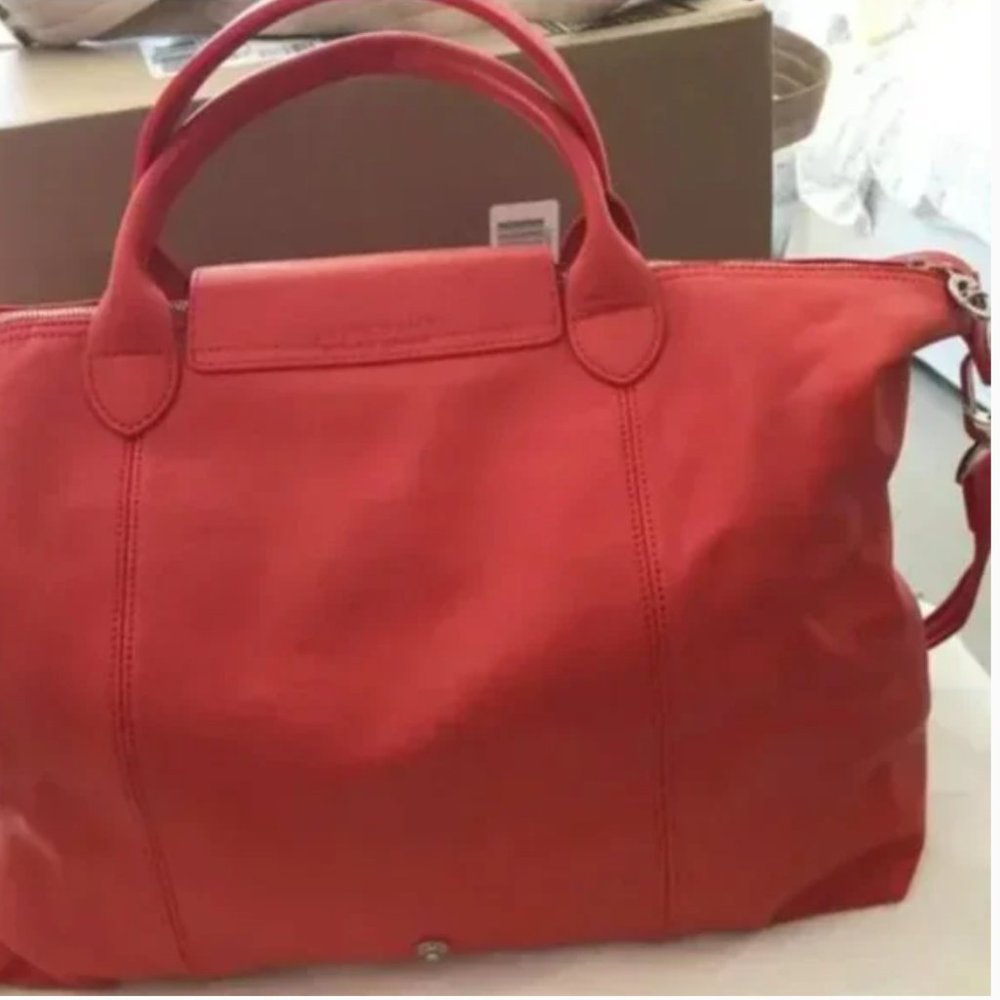 NWOT Longchamp Le Pliage Cuir Leather Bag New Large Red - Picture 3 of 11